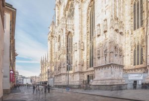 Fianco Sud Cattedrale del Duomo di Milano, in occasione dei lavori di manutenzione sull'ascensore