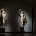 Veduta delle sculture di Bacco, Virtù e San Sebastiano dopo l'intervento di restauro presso ila Sala 7 del Museo del Duomo di Milano.