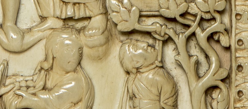 Dettaglio tratto dall'episodio di Giuda che restituisce il denaro, valva sinistra del Dittico della Passione 1400 circa, Tesoro del Duomo di Milano