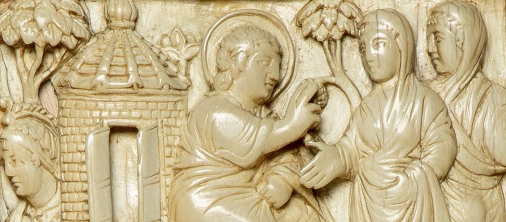 Dittico della Passione, dettaglio raffigurante i volti delle Pie Donne, tesoro del Museo del Duomo di Milano