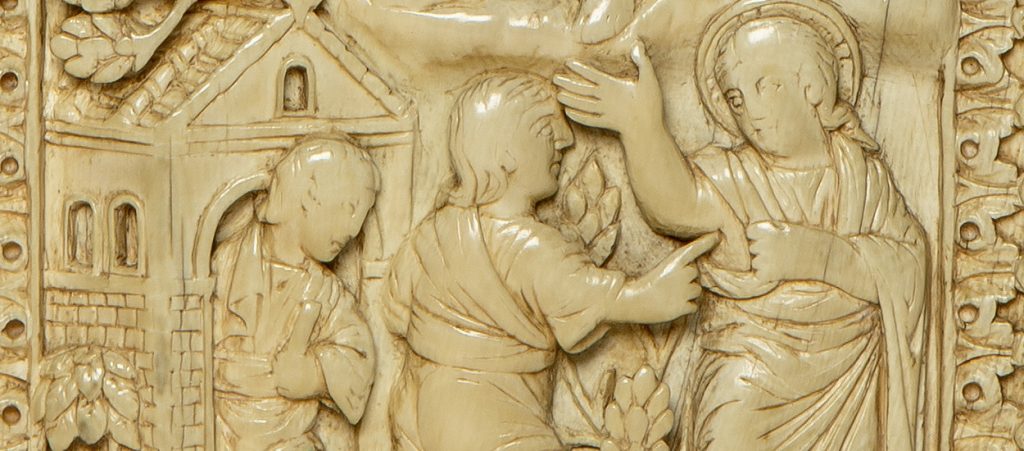 Scena raffigurante l'Incredulità di Tommaso, dettaglio in avorio tratto dal Dittico della Passione, 1400 circa, valva destra