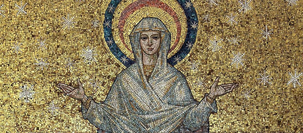 Dettaglio della figura della Madonna nel mosaico restaurato da Magistri Srl